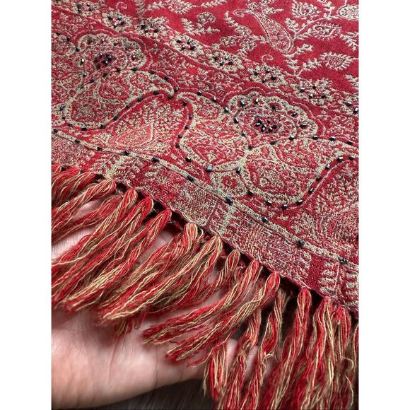 Vintage Nouveaux Red Paisley Print With Fringe Hem Straight Maxi Skirt - Picture 6 of 10